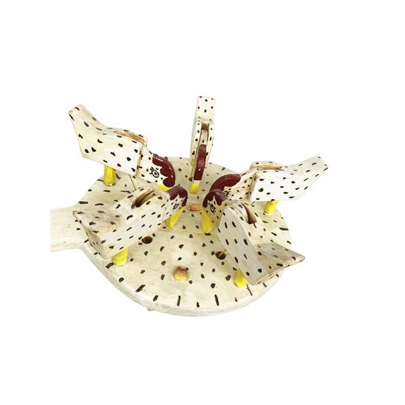 Vintage Folk Art Handmade Toy Chickens Eating When Moved in Circle - Picture 2 of 6